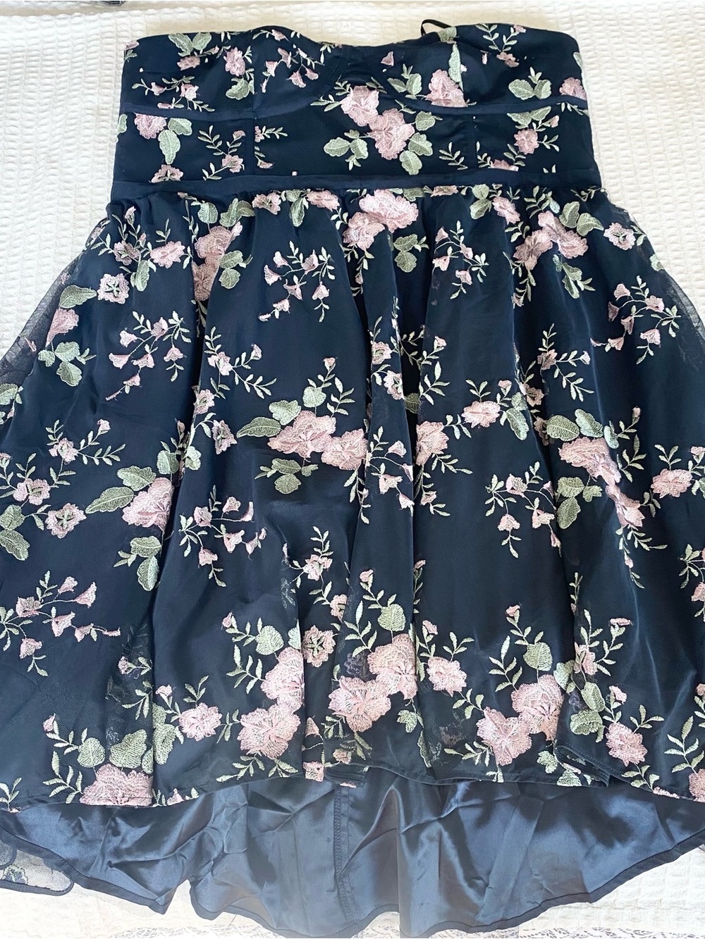 City Chic Black Strapless Dress with Pink & Green Floral Embroidery 22